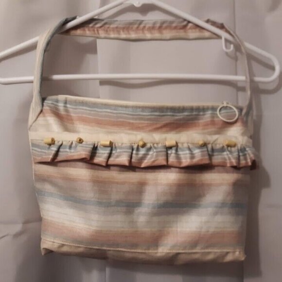 NEW Western Sarape Stripe Shoulder Handbag Purse Double Top handle Blue Ivory - Picture 1 of 8